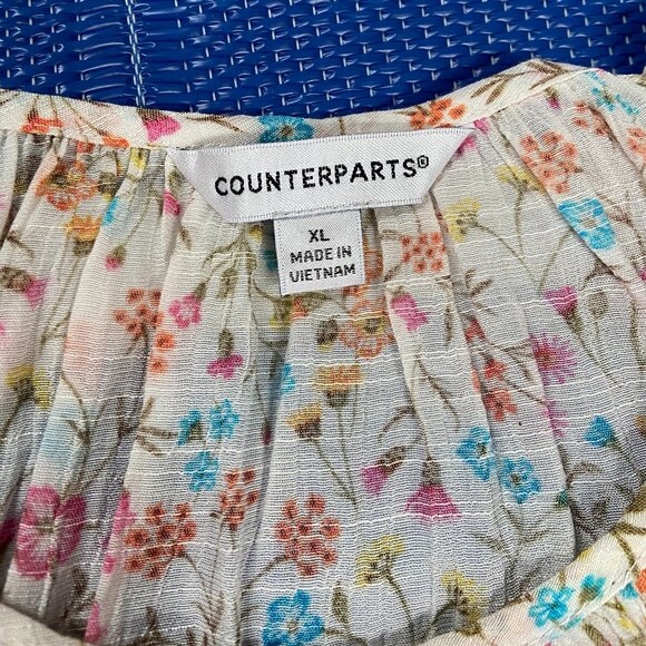 Counterparts X-Large Women's Pink/Orange/Blue Floral Short Flutter Sleeve - Picture 4 of 5